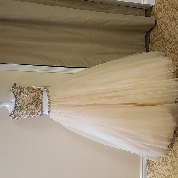 strapless open back dress Two Piece Spaghetti Strap Mermaid Beading Prom Dresses, PD00088 –  AlineBridal main image 0